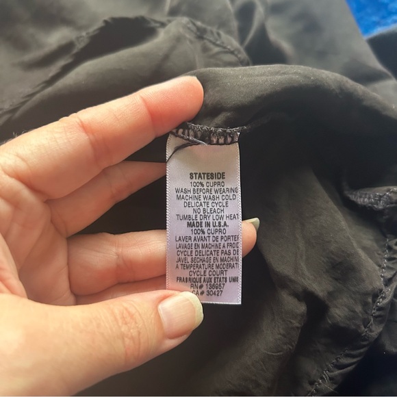 Stateside Sz Small Black Cupro Long Sleeve Top Gathered Neck Puff Sleeves - Picture 7 of 11